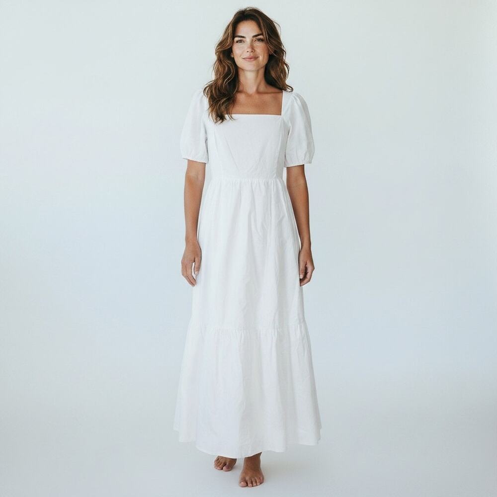 ASTR the Label Large White Square-Neck Puff Sleeve Milkmaid Midi Dress Grad